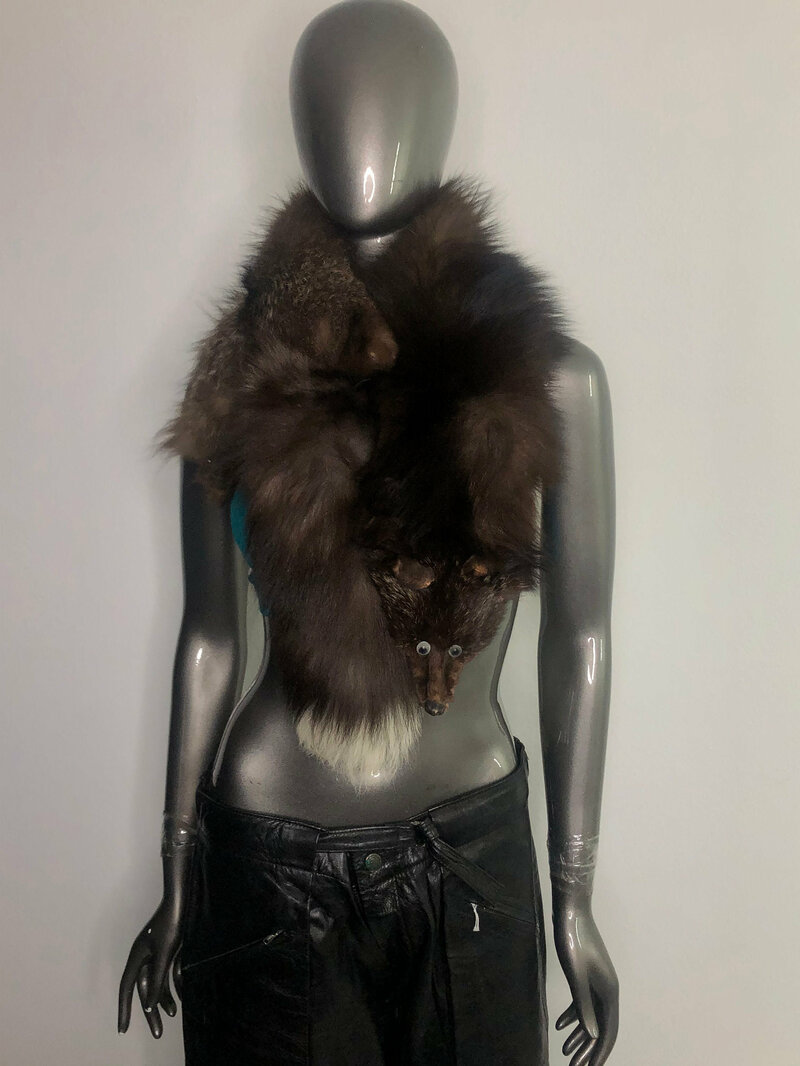 Buy Brown Women's collar real fox fur festive look cinema style vintage unique collar with chic beast face retro collar for party one size.