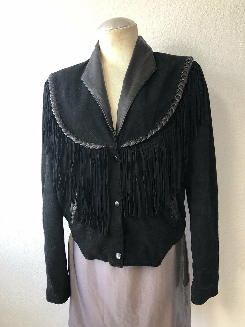 Buy Black women's jacket from real leather western jacket cowboy jacket fringe jacket vintage jacket size-small but can be wearing like medium.