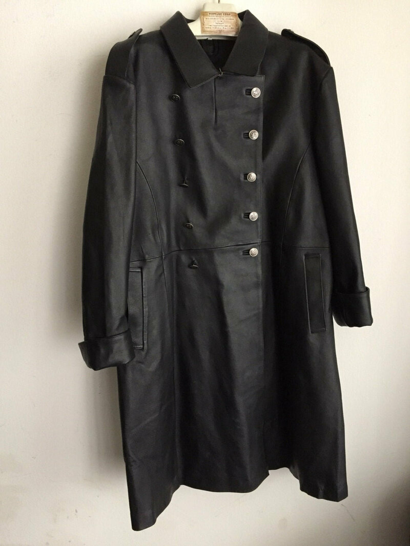 Buy Original Long Vintage Black Genuine Leather Coat Men's Size Extra Large.