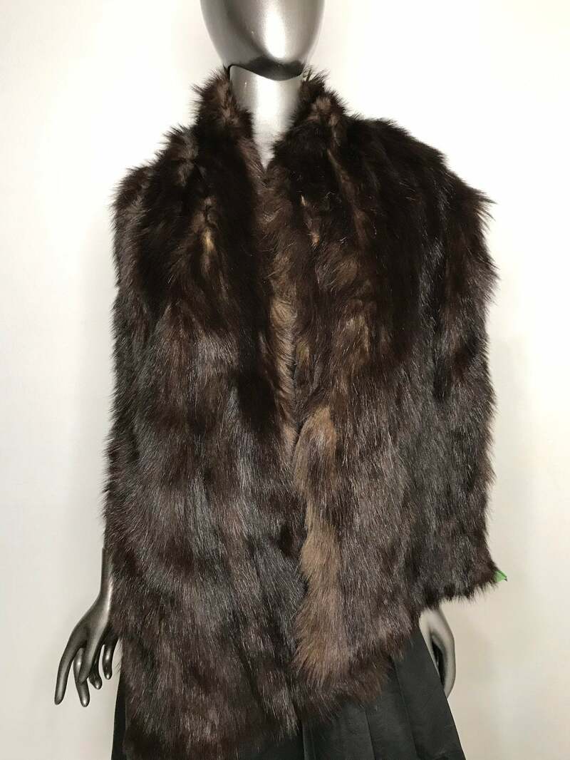 Buy Beaver Fur Scarf Brown Long Wide vintage warm in Berning Man style for special events universal size.
