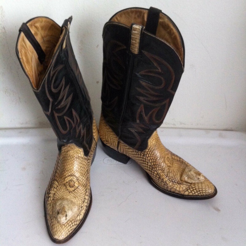Buy Cowboy Boots Unique Design Black with beige men's cowboy boots from real snake leather vintage style western, men's size 12.