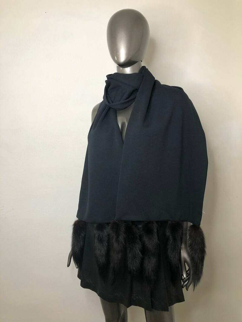 Buy Black Scarf from Soft Fabric Decorated with Mink Fur Tails very wide and long warm scarf in good used conditions.