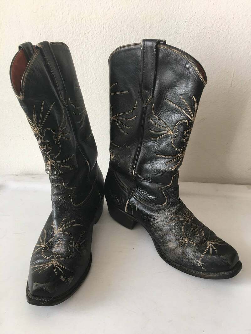 Buy Black men's boots from leather shabby and genuine leather, vintage style western boots cowboy boots old boots retro boots men's size - 10D.