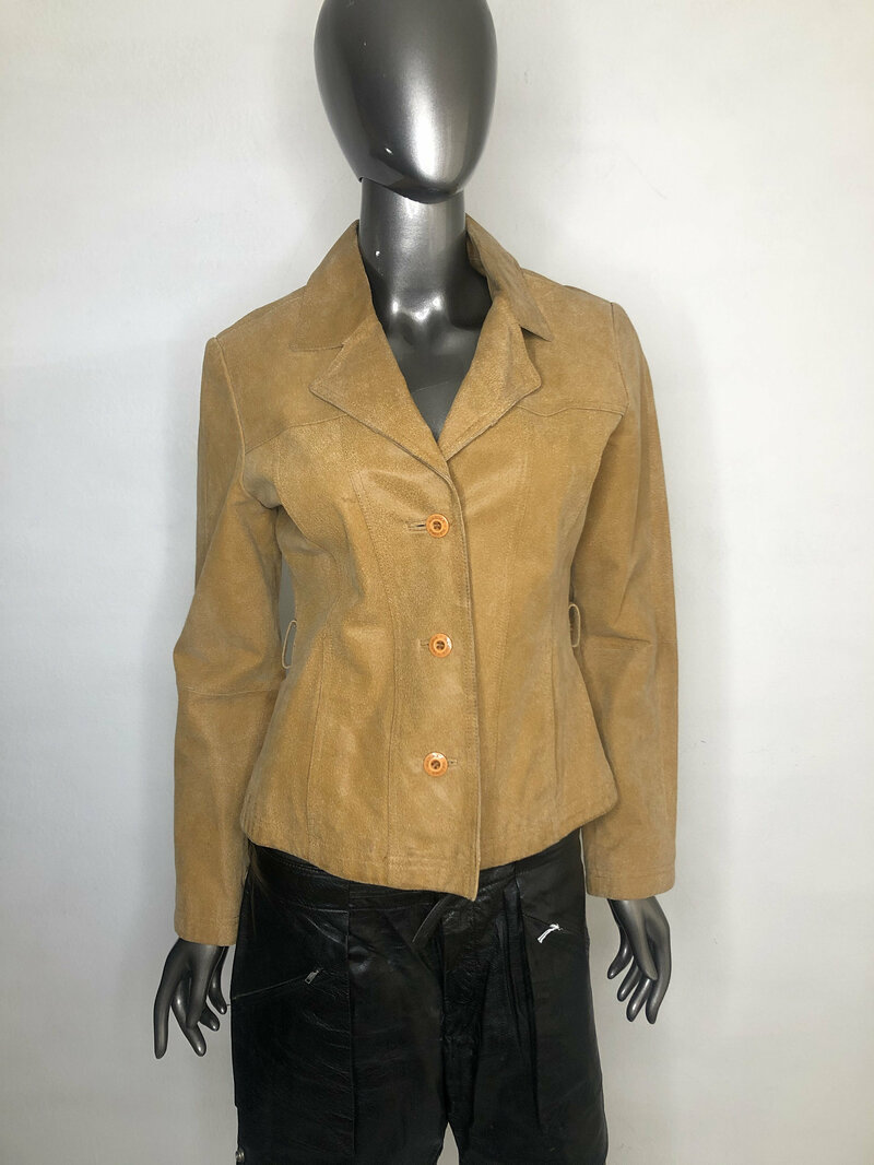 Buy Orange women's jacket from real suede short jacket streetstyle jacket casual jacket vintage jacket steep jacket retro style has size-small.