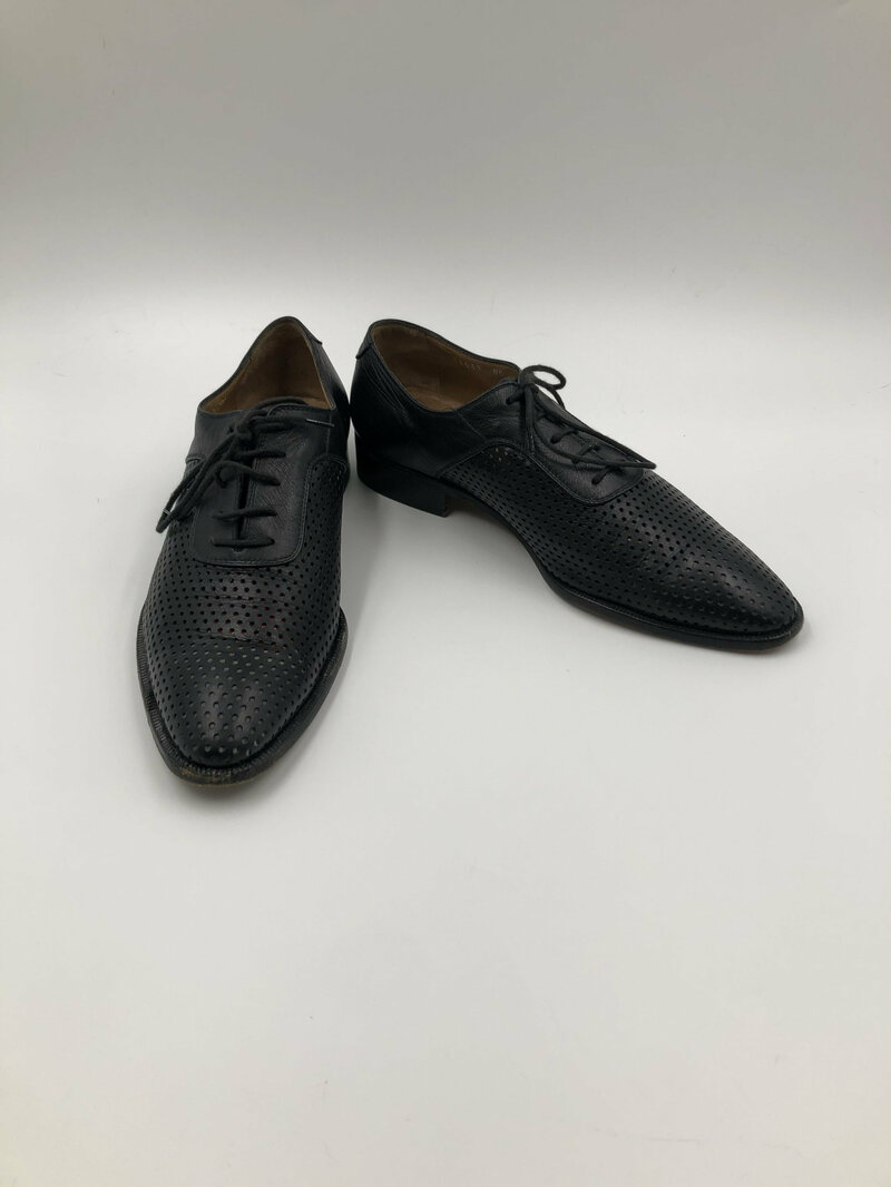 Buy Black men's shoes real leather vintage shoes short shoes costume shoes on laces classical shoes casual shoes black color has size 8 1/2.