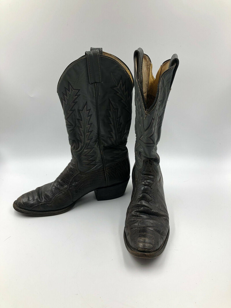 Buy Gray Men's Boots real leather vintage boots embroidered with pattern western style cowboy steep boots country style retro boots size 10 1/2.