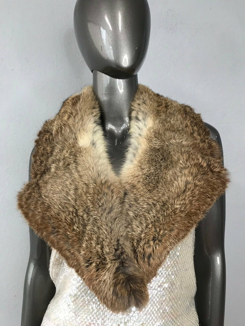 Buy Women's beige brown collar made of natural rabbit fur, big fluffy original collar, collar for coat or jacket, size is universale.