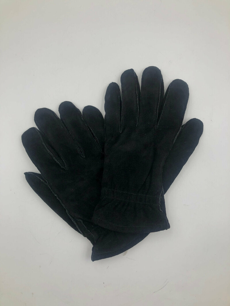Buy Black real suede gloves with beige soft lining man.