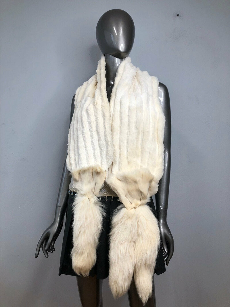 Buy Original Scarf of Polar Fox Fur White Color warm fluffy very wide long cozy soft unisex universal size.
