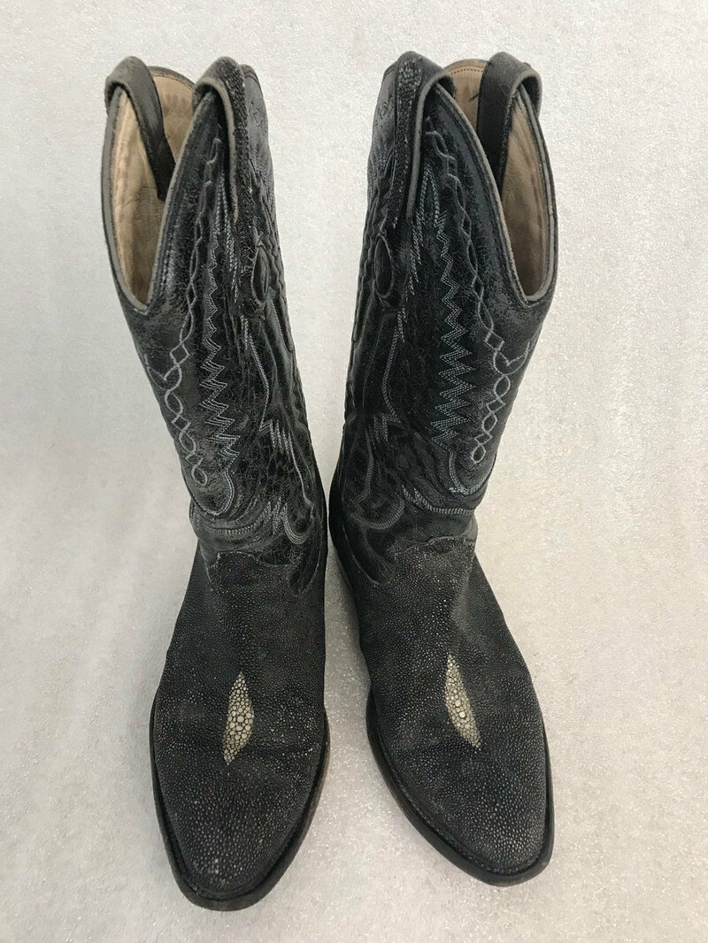 Buy Black women's boots real stingray leather vintage embroidered with unique pattern western cowgirl boots streetstyle retro black has size 7.
