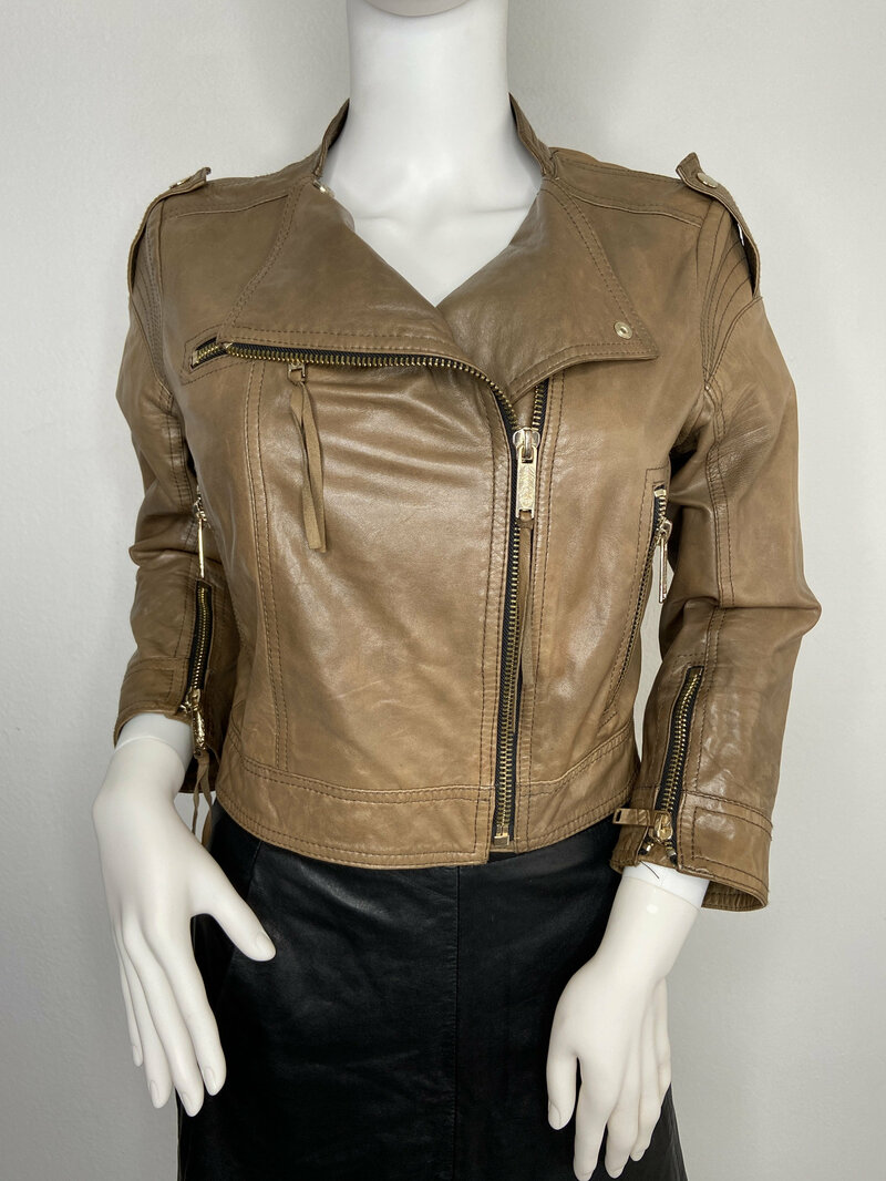 Buy Light brown women's jacket from leather streetstyle jacket rocker jacket vintage jacket old jacket casual motorcycle jacket has size-small.