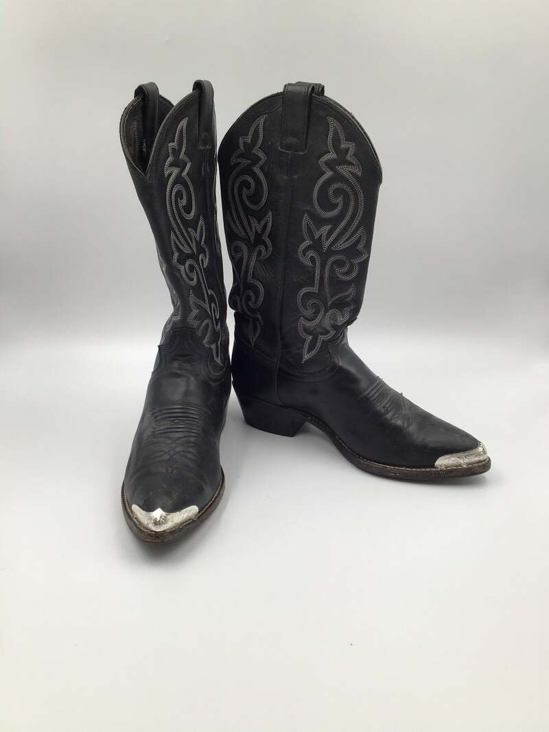 Buy Justin black men's boots from real leather vintage boots embroidered with metal decor western style cowboy boots black color has size 9EE.