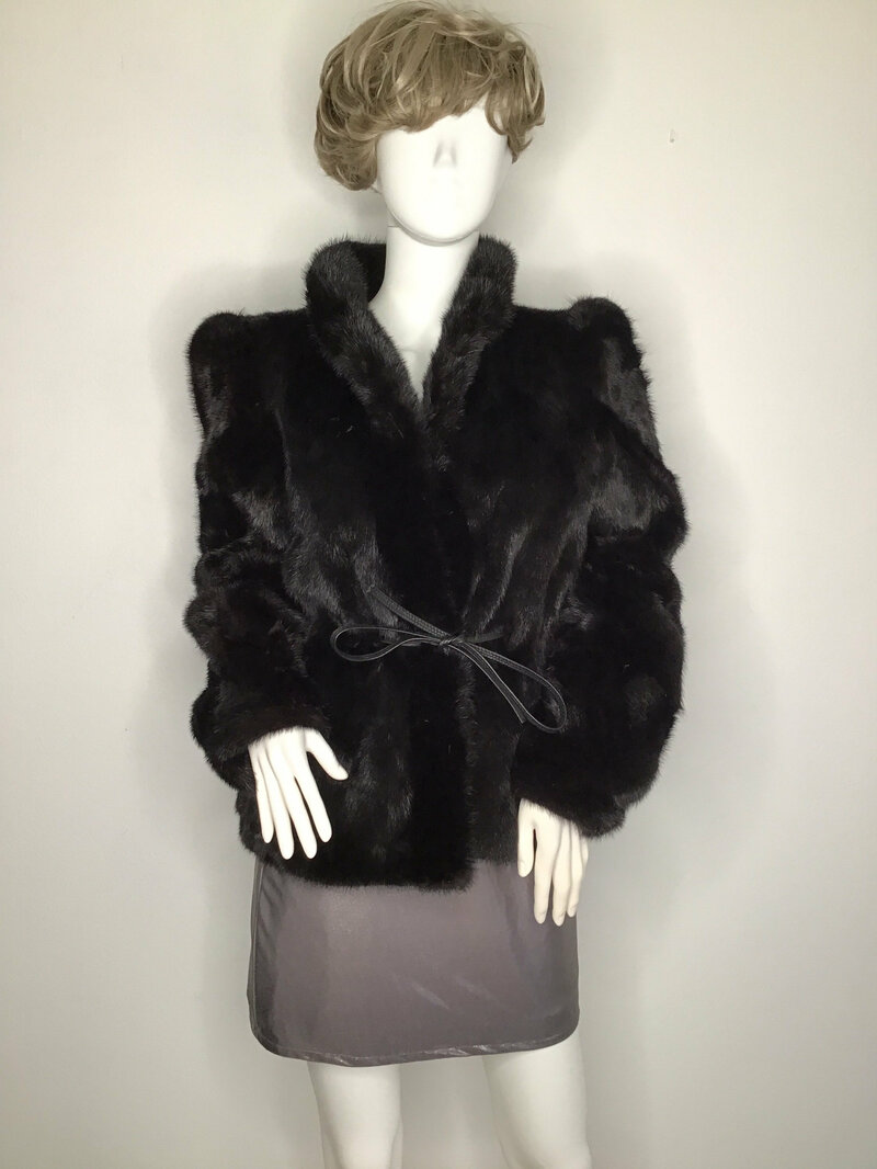 Buy Black womens coat from real mink fur casual coat classical coat warm coat modern coat vintage coat steep streetstyle coat has size-small.