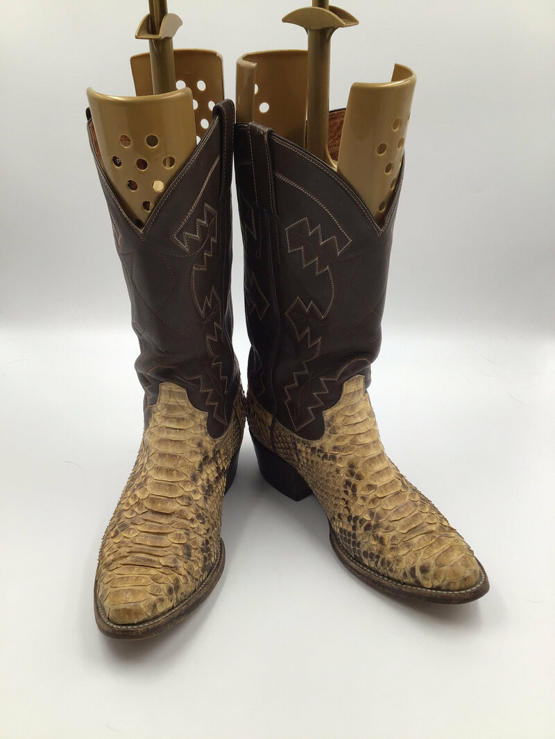 Buy Renegade men's boots real python leather vintage embroidered with unique pattern western cowboy boots streetstyle retro brown size 10 1/2.