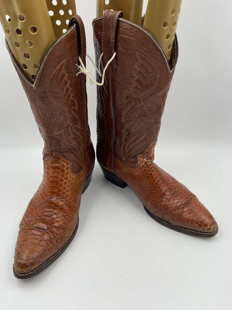 Buy Brown men's boots from real snake leather vintage embroidered with unique pattern western style cowboy boots streetstyle has size 11.