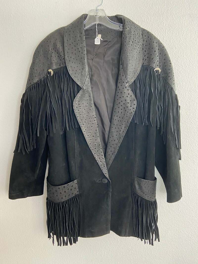 Buy Black men's jacket from real suede with long fringe western jacket cowboy jacket long jacket streetstyle jacket vintage jacket size-large.