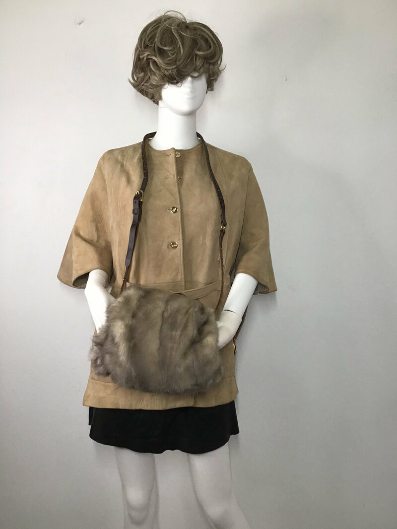 Buy Gray women's muff from real mink fur festive look fluffy warm cinema style muff vintage muff retro muff muff for party has size medium.