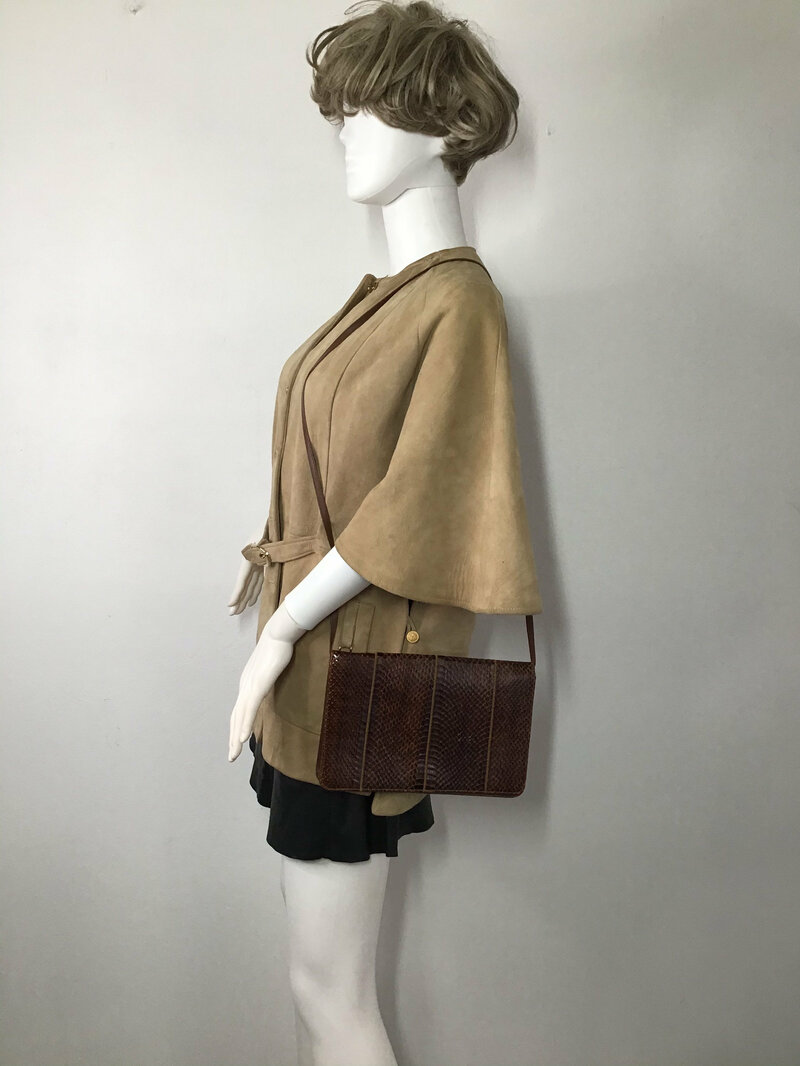 Buy Brown Leather Bag from real snake leather shoulder handbag original fashion streetstyle bag coctail party bag vintage bag has size-small.