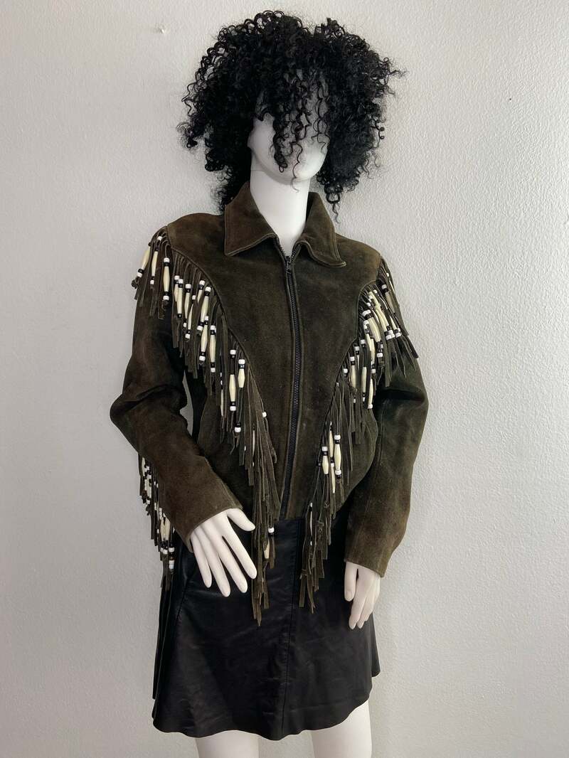 Buy Brown women's jacket from real suede with fringe and decor western jacket cowgirl jacket short jacket streetstyle vintage jacket size-small.