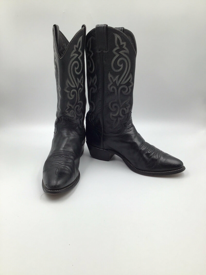Buy Justin black men's boots from real leather vintage embroidered with unique pattern western style cowboy boots streetstyle boots size 10D.