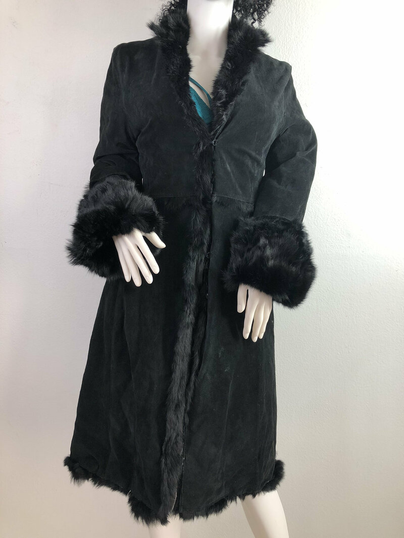 Buy Black womens coat from rabbit fur & suede casual coat classical coat warm coat modern coat vintage coat steep streetstyle coat size-small.