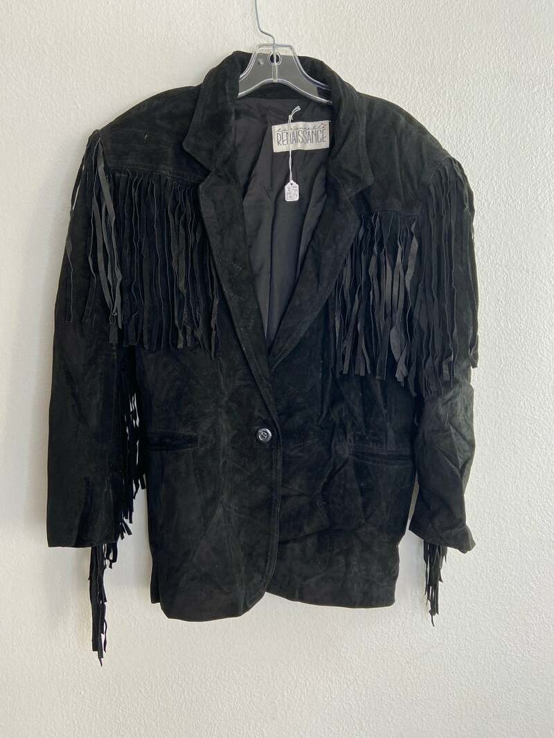 Buy Black men's jacket from real suede with long fringe western jacket cowboy jacket long jacket casual jacket vintage jacket has size-medium.