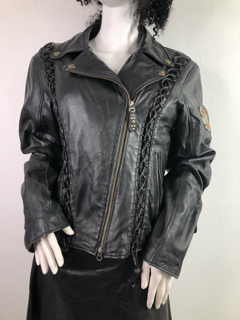 Buy Harley black women's jacket from real leather midi jacket streetstyle motorcycle jacket vintage jacket steep jacket retro style size-medium.