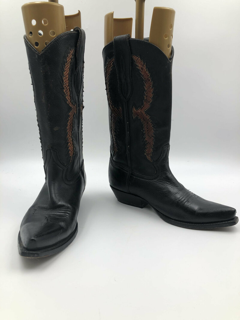Buy Black men's boots from real leather vintage boots embroidered with unique pattern western style cowboy boots country style retro size 9 1/2.