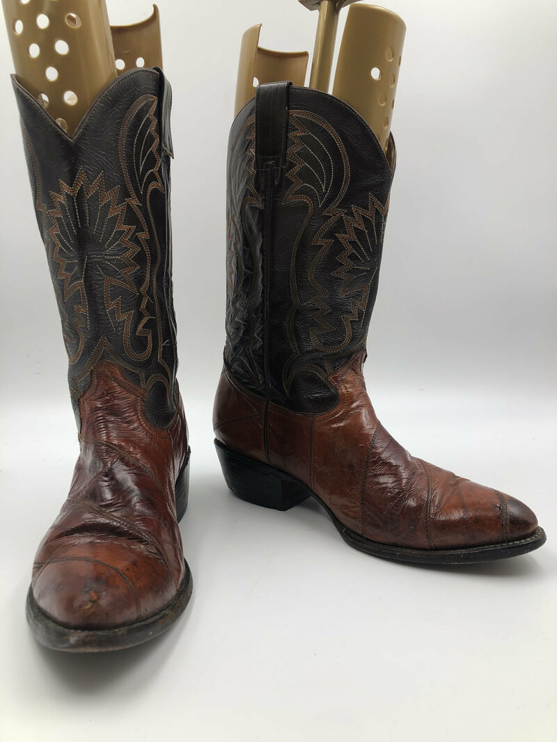 Buy Brown men's boots from real eel leather vintage boots embroidered with unique pattern western style cowboy boots country style has size 10.