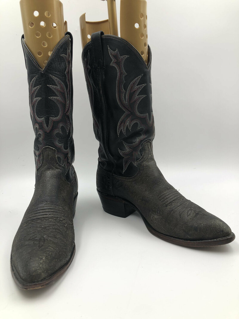 Buy Gray men's boots from real leather vintage boots embroidered with unique pattern western style cowboy boots country style retro size 11D.