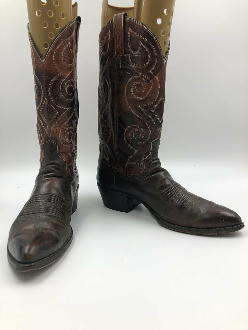 Buy Brown men's boots real leather vintage boots embroidered with unique pattern western style cowboy boots country style has size 10 1/2B.