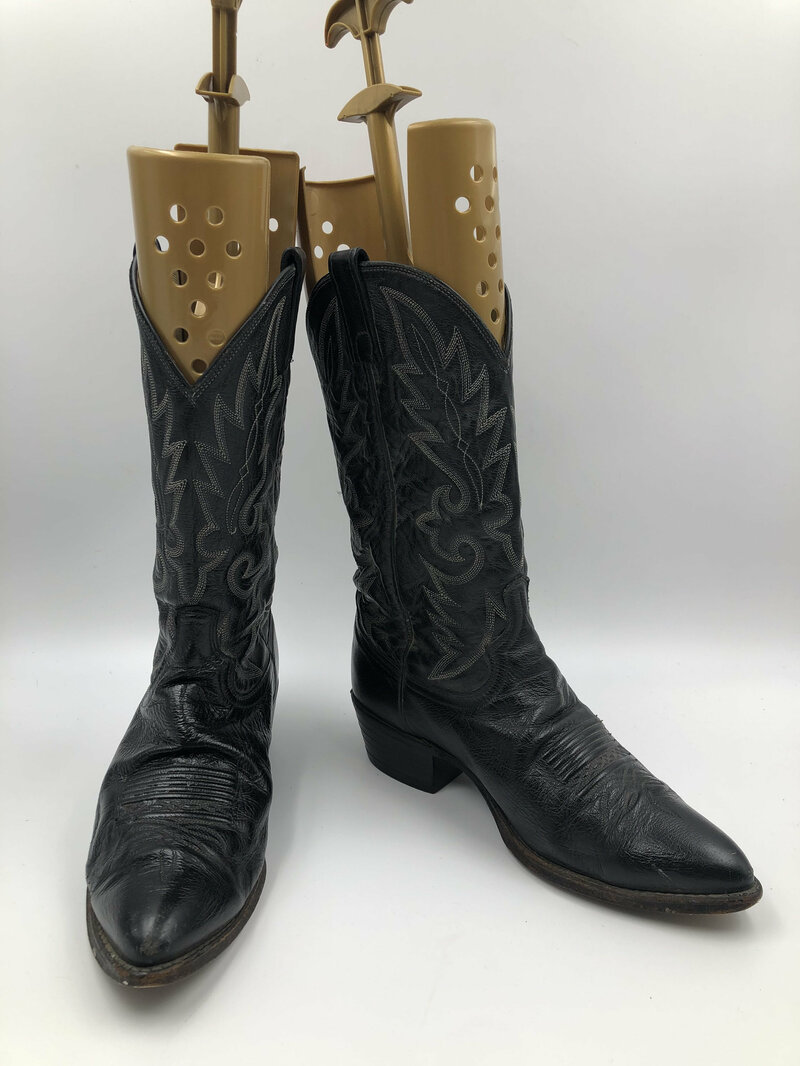 Buy Black men's boots real leather vintage boots embroidered with unique pattern western style cowboy boots country style retro size 9 1/2EW.
