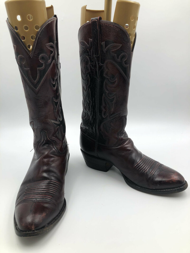 Buy Red Men's Boots real leather vintage boots embroidered with unique pattern western style cowboy boots rodeo boots retro has size 9 1/2.