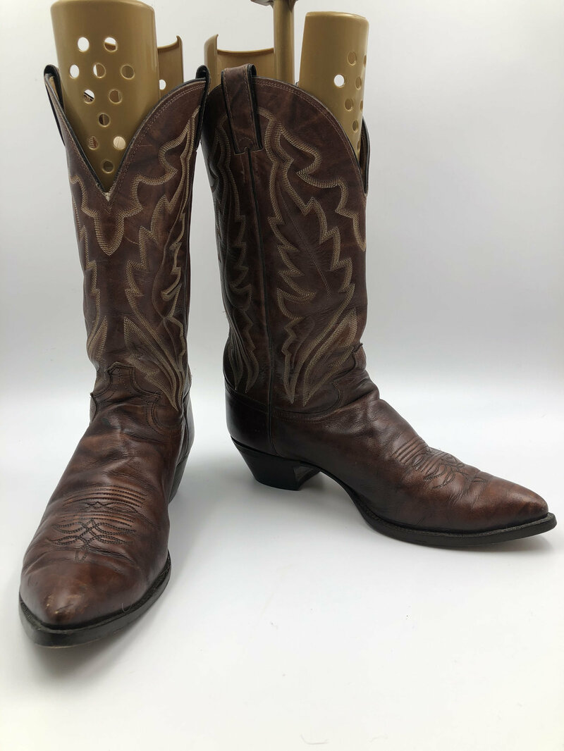 Buy Justin Brown Men's Boots real leather vintage boots embroidered with unique pattern western cowboy boots country style retro has size 10.