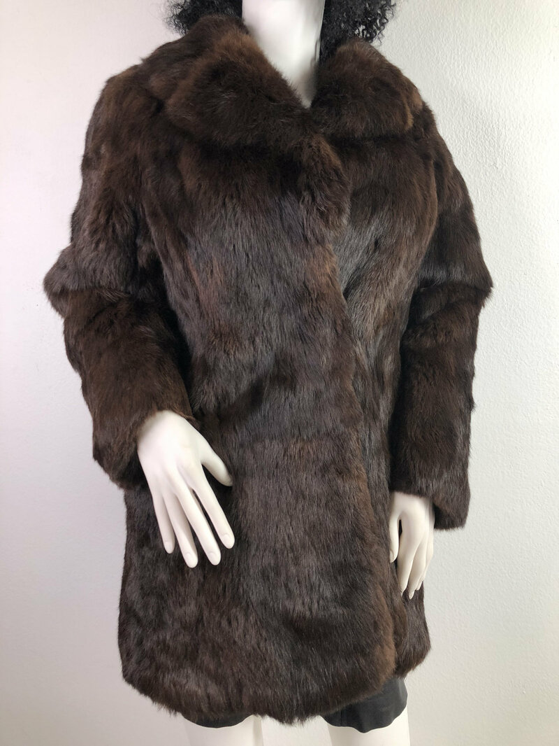 Buy Brown womens coat from real rabbit fur casual coat classical coat warm coat modern coat vintage coat steep streetstyle coat has size-medium.