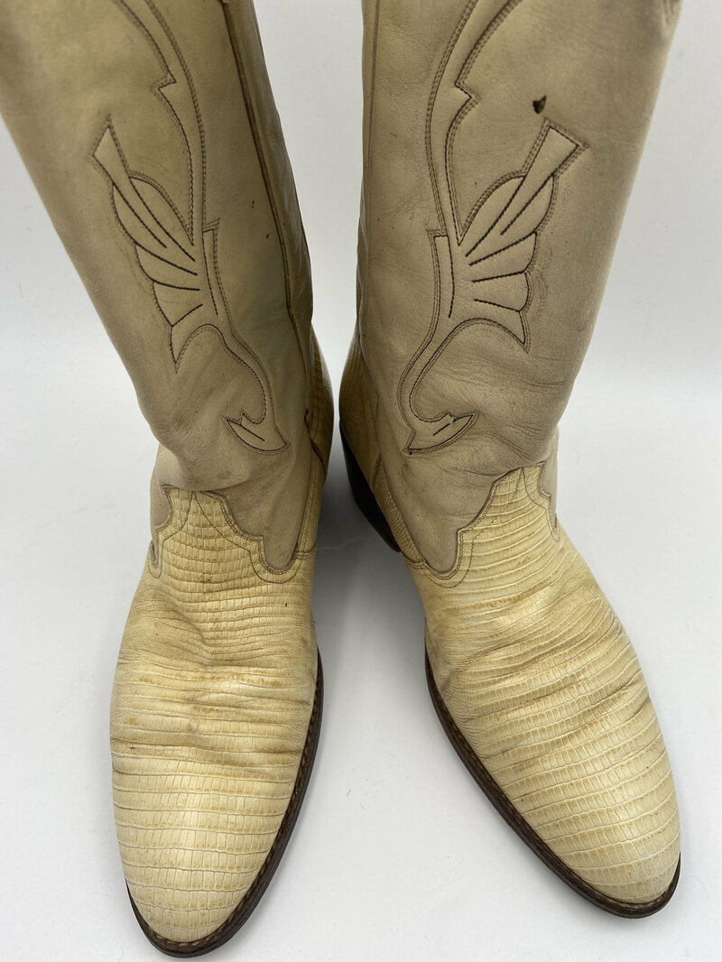 Buy Beige men's boots from real lizard leather vintage embroidered with unique pattern western style cowboy boots retro boots has size 8US.