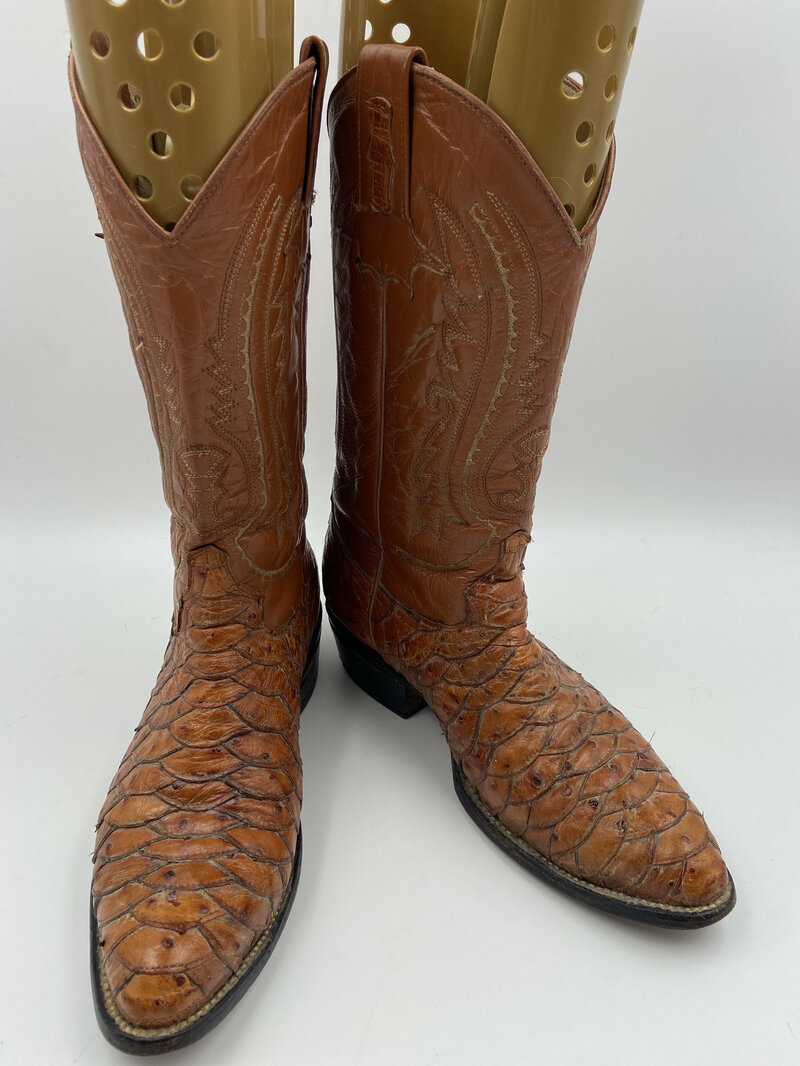 Buy Orange men's boots from real ostrich leather vintage embroidered with unique pattern western style cowboy boots retro boots has size 8US.