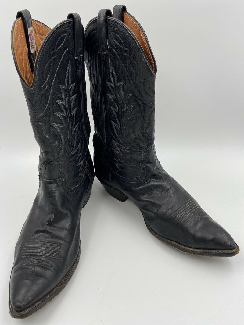 Buy Black men's boots from real leather vintage embroidered with unique pattern western style cowboy boots streetstyle retro boots has size 13.