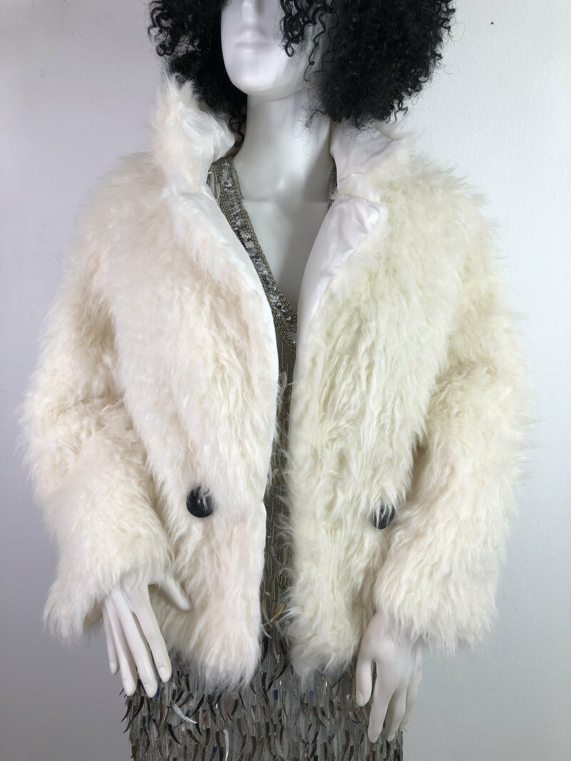Buy White Womens coat real vegan fur casual coat classical steep coat warm coat modern coat vintage coat streetstyle short coat has size-small.